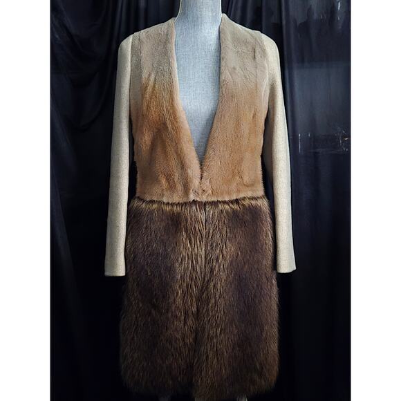Vintage AGNONA Italian Brown Fur Cashmere Coat, Size 38, US 4 Small - Picture 1 of 10